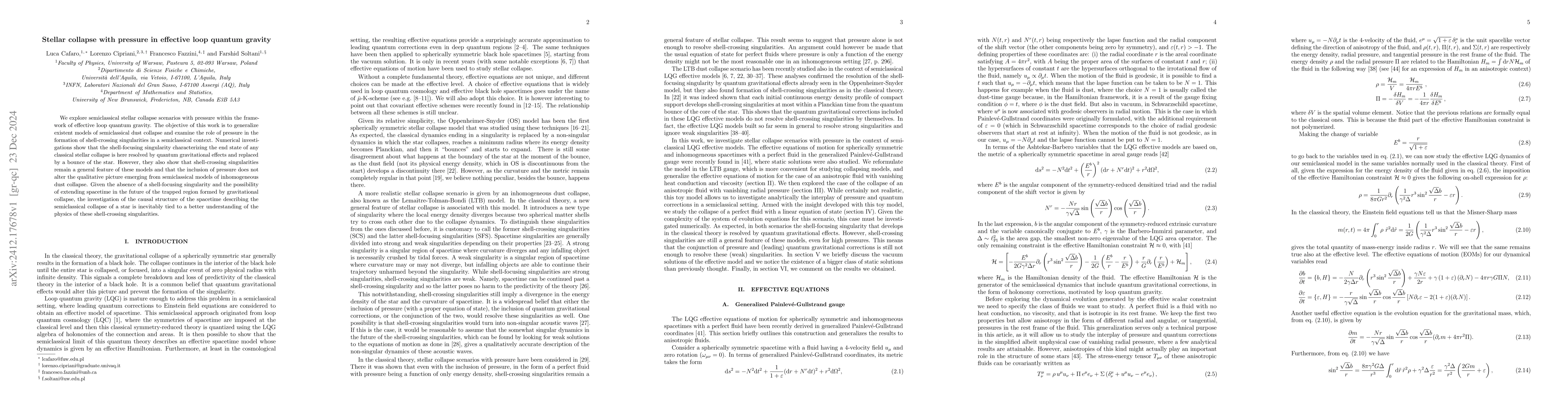 Thumbnail for Stellar collapse with pressure in effective loop quantum gravity