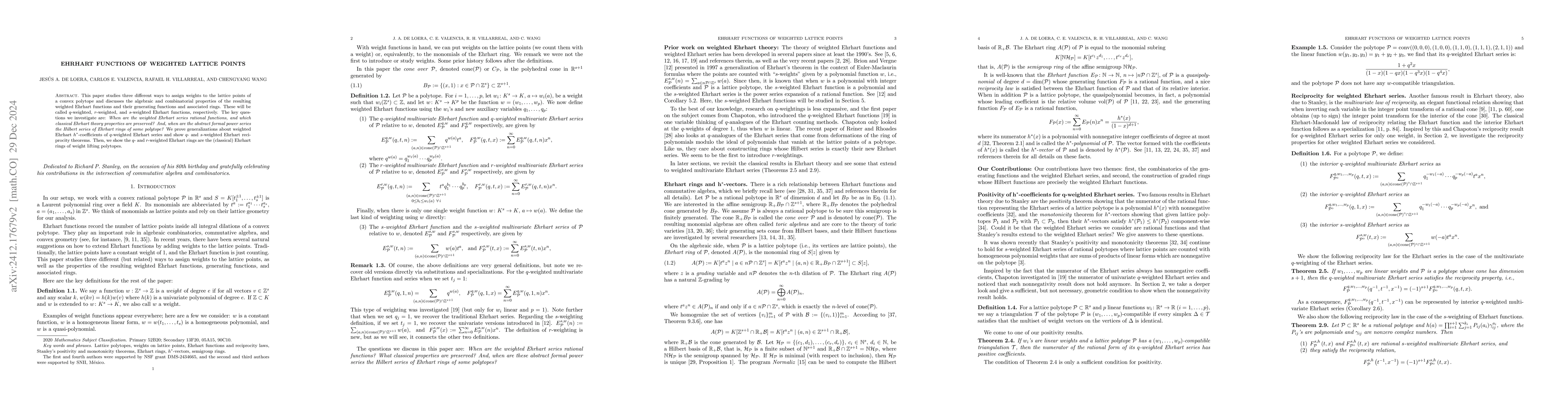 Thumbnail for Ehrhart Functions of Weighted Lattice Points
