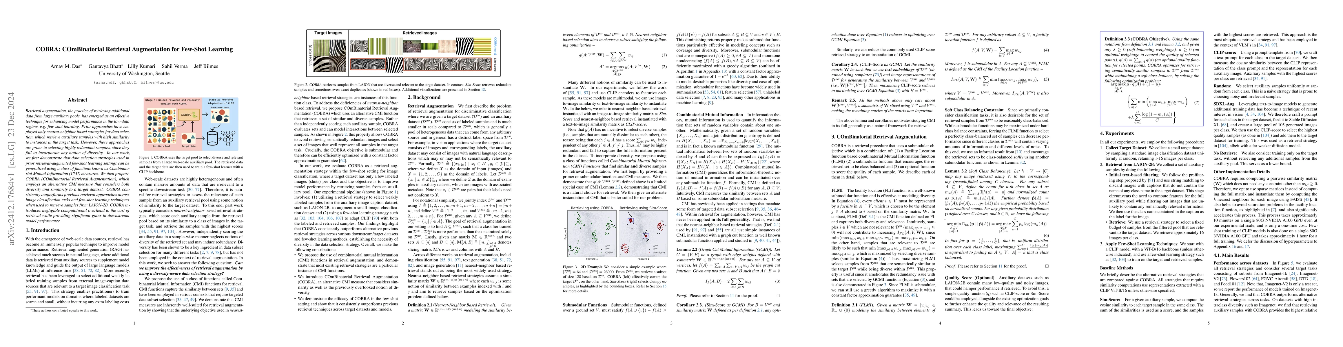 Thumbnail for COBRA: COmBinatorial Retrieval Augmentation for Few-Shot Learning