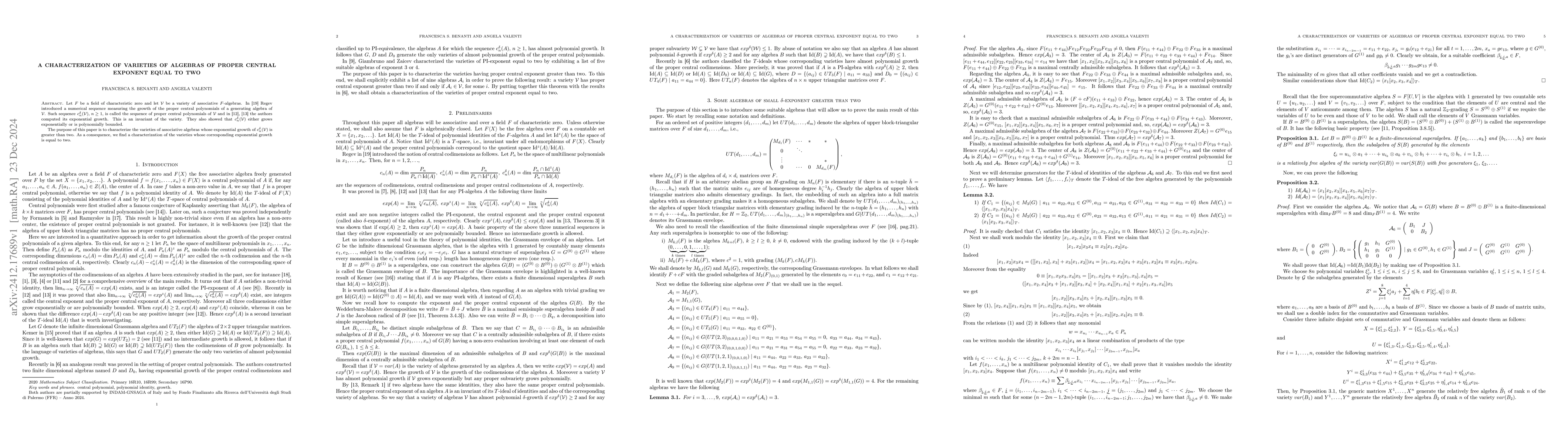 Thumbnail for A characterization of varieties of algebras of proper central exponent
  equal to two