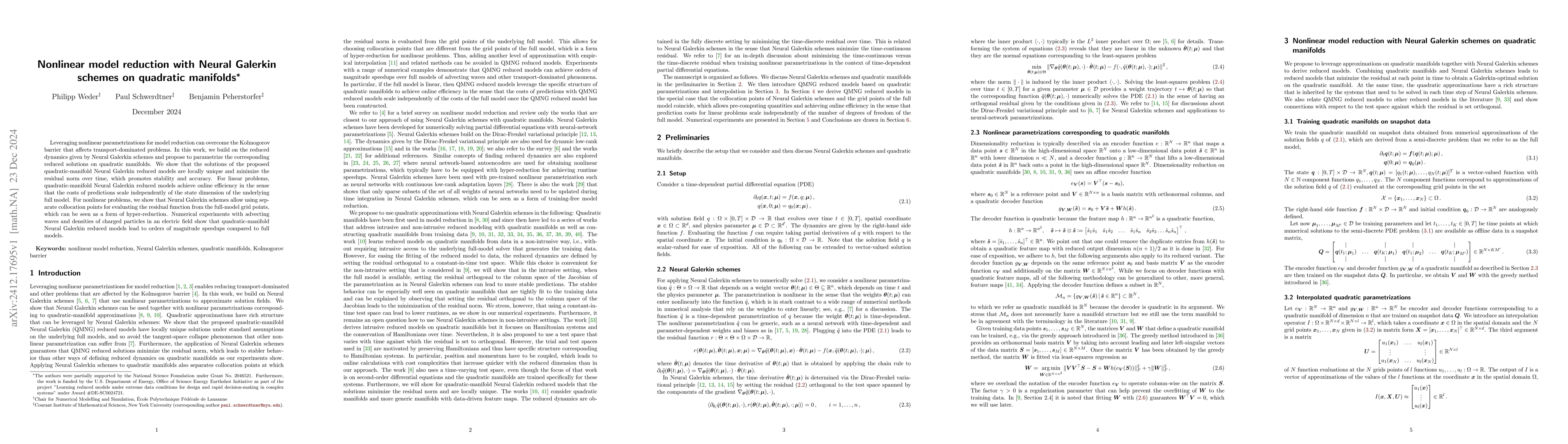 Thumbnail for Nonlinear model reduction with Neural Galerkin schemes on quadratic
  manifolds