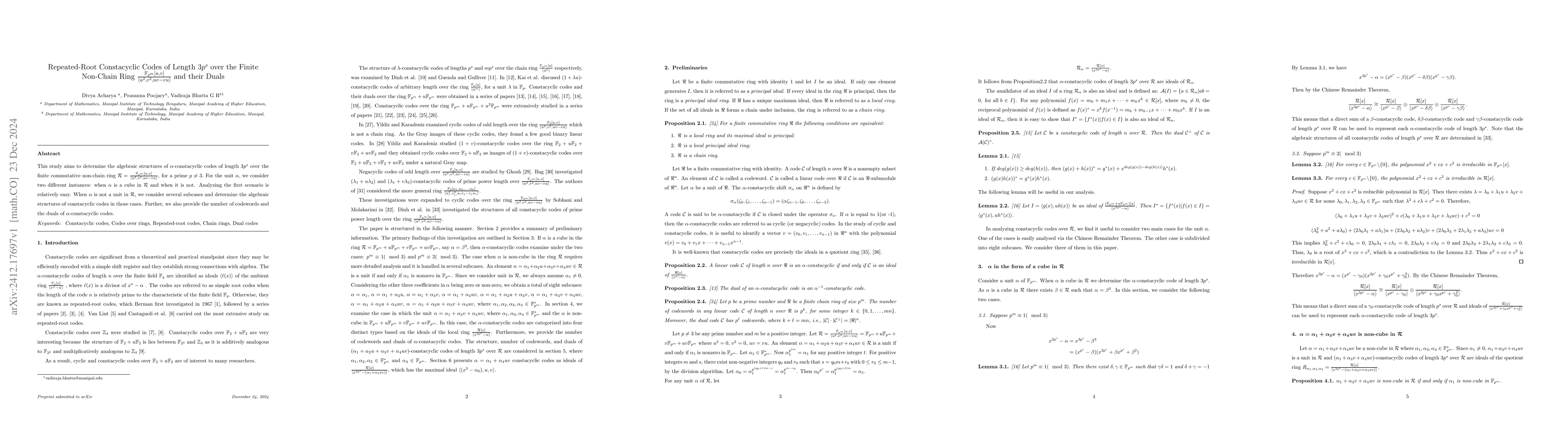 Thumbnail for Repeated-Root Constacyclic Codes of Length $3p^s$ over the Finite
  Non-Chain Ring $\frac{\mathbb{F}_{p^m}[u, v]}{\langle u^2, v^2,
  uv-vu\rangle}$ and their Duals