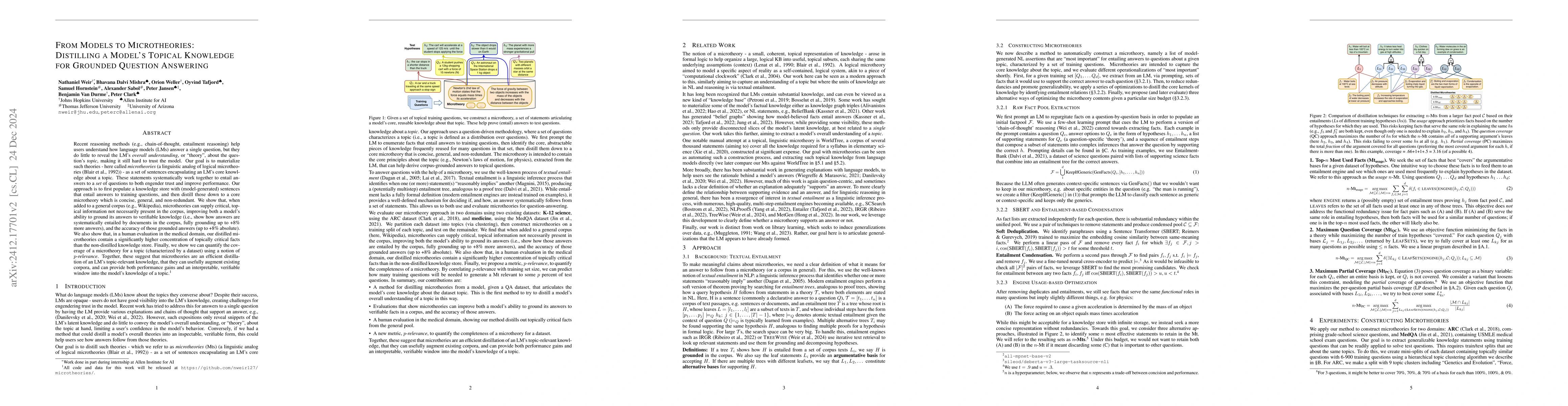 Thumbnail for From Models to Microtheories: Distilling a Model's Topical Knowledge for
  Grounded Question Answering