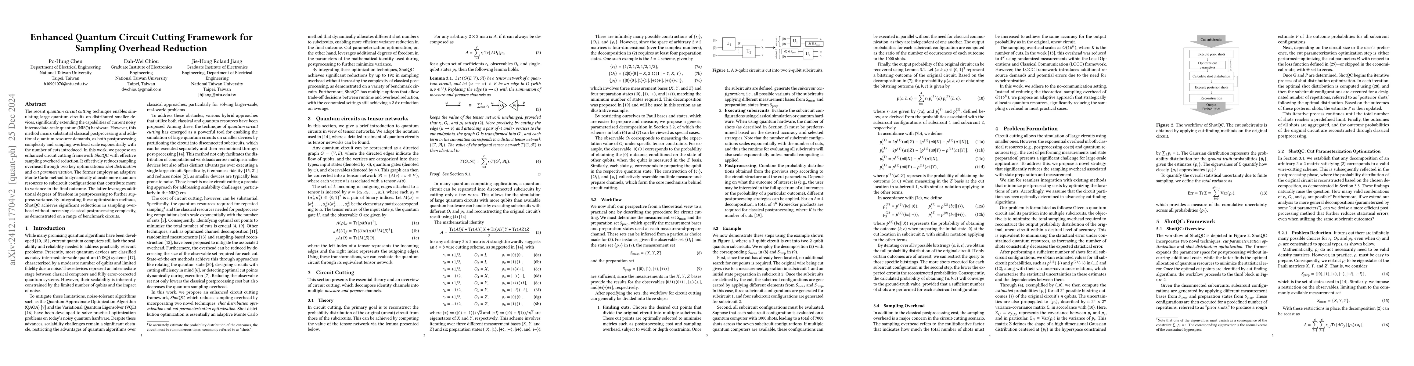 Thumbnail for Enhanced Quantum Circuit Cutting Framework for Sampling Overhead
  Reduction