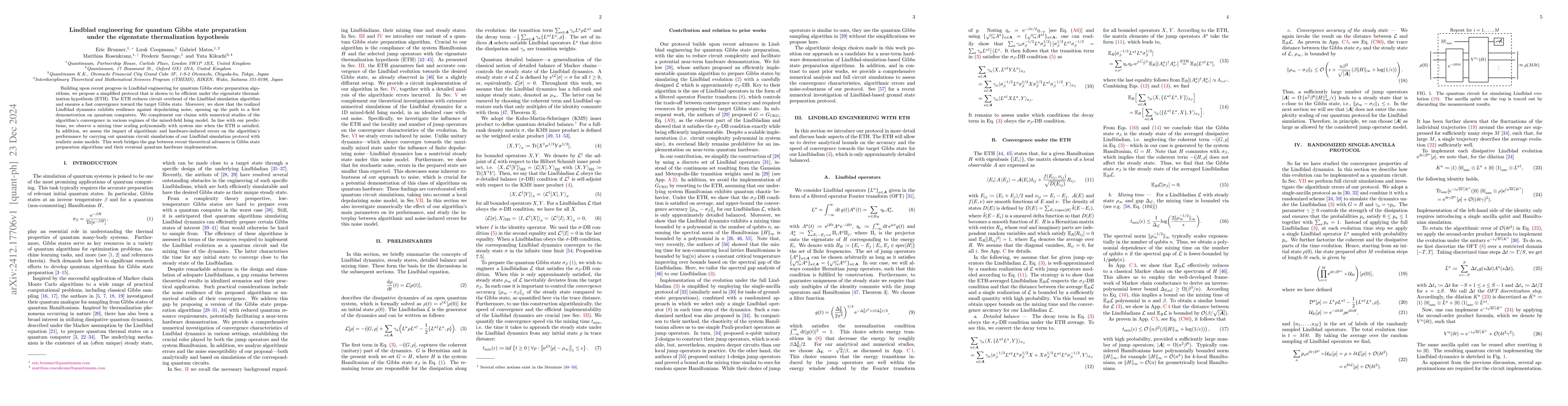 Thumbnail for Lindblad engineering for quantum Gibbs state preparation under the
  eigenstate thermalization hypothesis