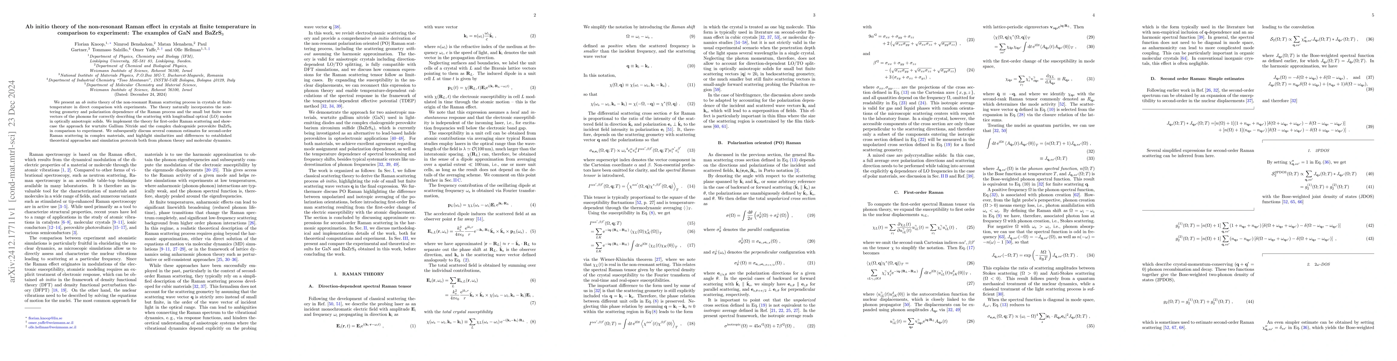 Thumbnail for Ab initio theory of the non-resonant Raman effect in crystals at finite
  temperature in comparison to experiment: The examples of GaN and BaZrS3