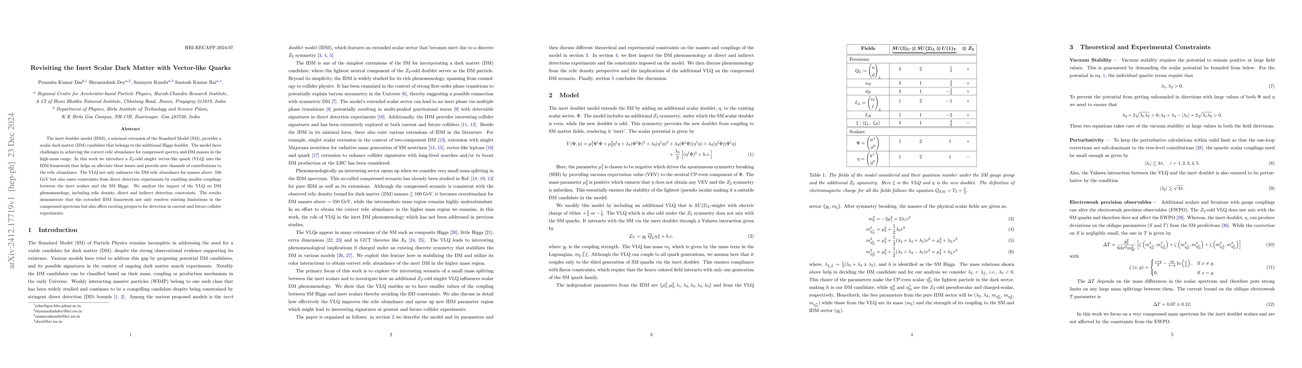 Thumbnail for Revisiting the Inert Scalar Dark Matter with Vector-like Quarks