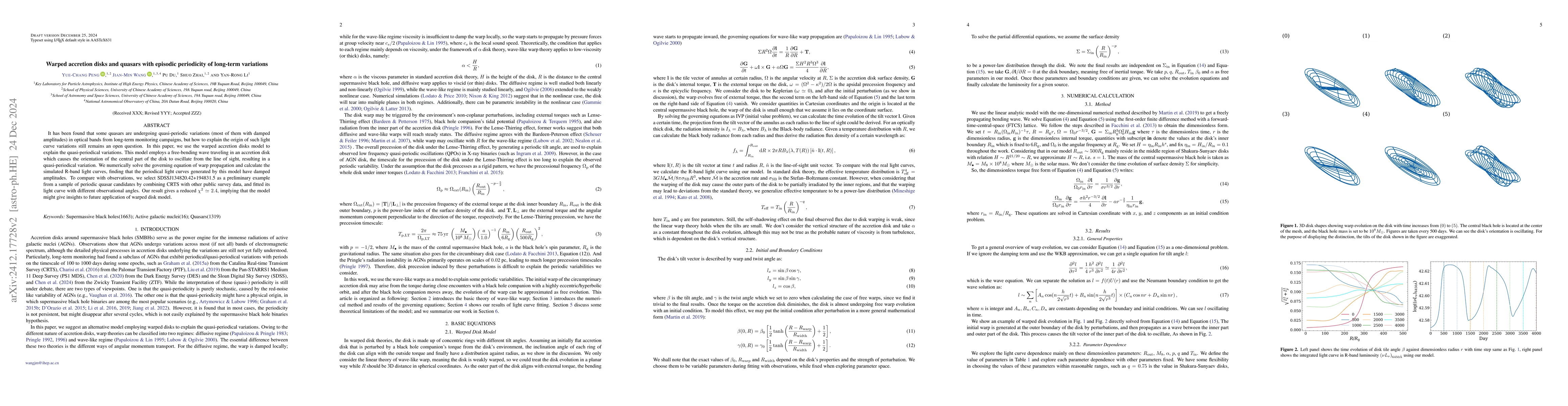 Thumbnail for Warped accretion disks and quasars with episodic periodicity of
  long-term variations