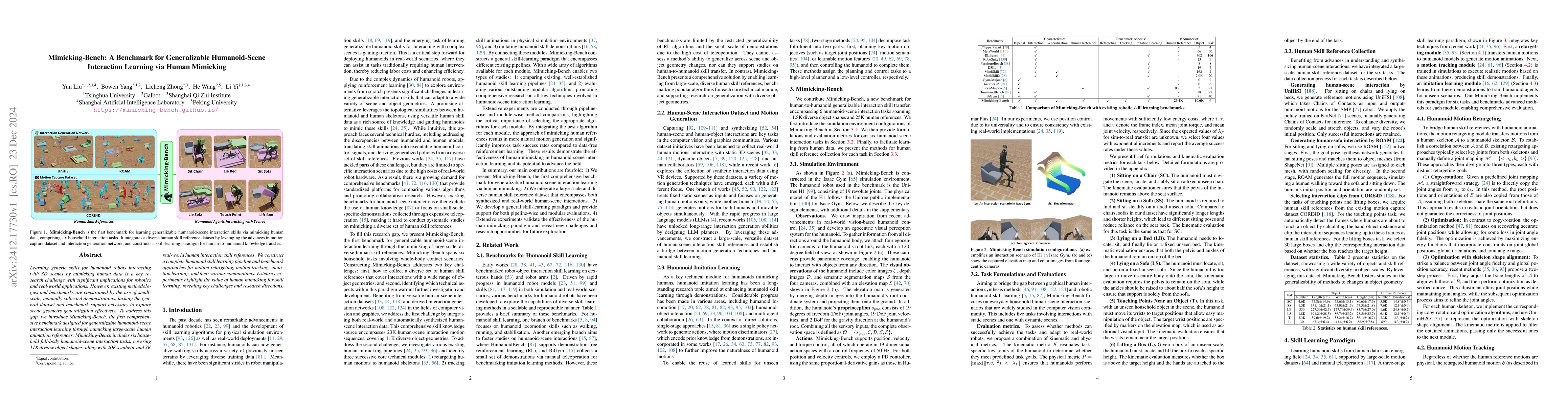 Thumbnail for Mimicking-Bench: A Benchmark for Generalizable Humanoid-Scene
  Interaction Learning via Human Mimicking
