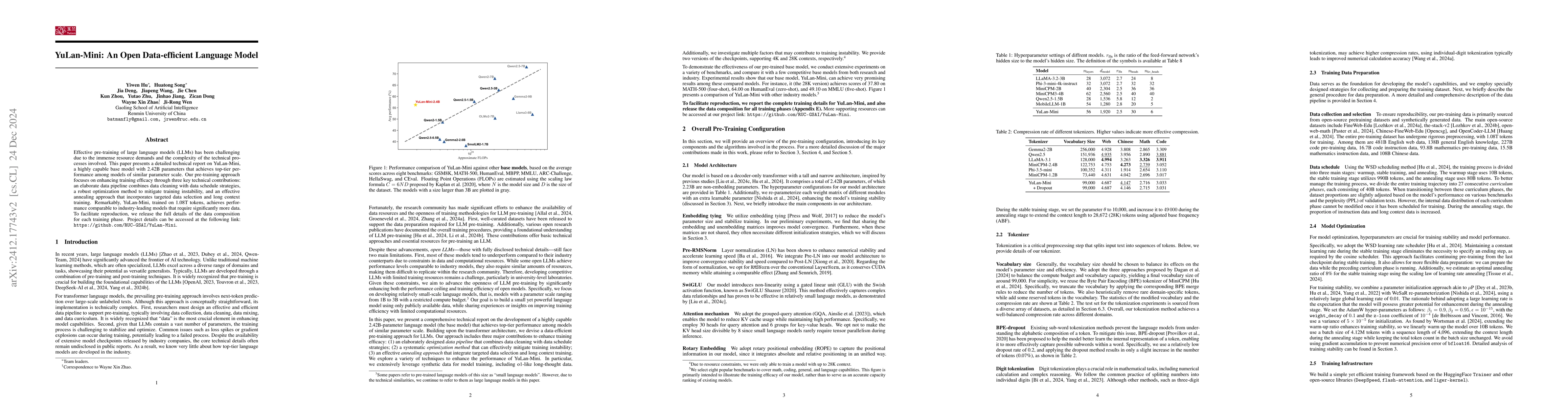 Thumbnail for YuLan-Mini: An Open Data-efficient Language Model