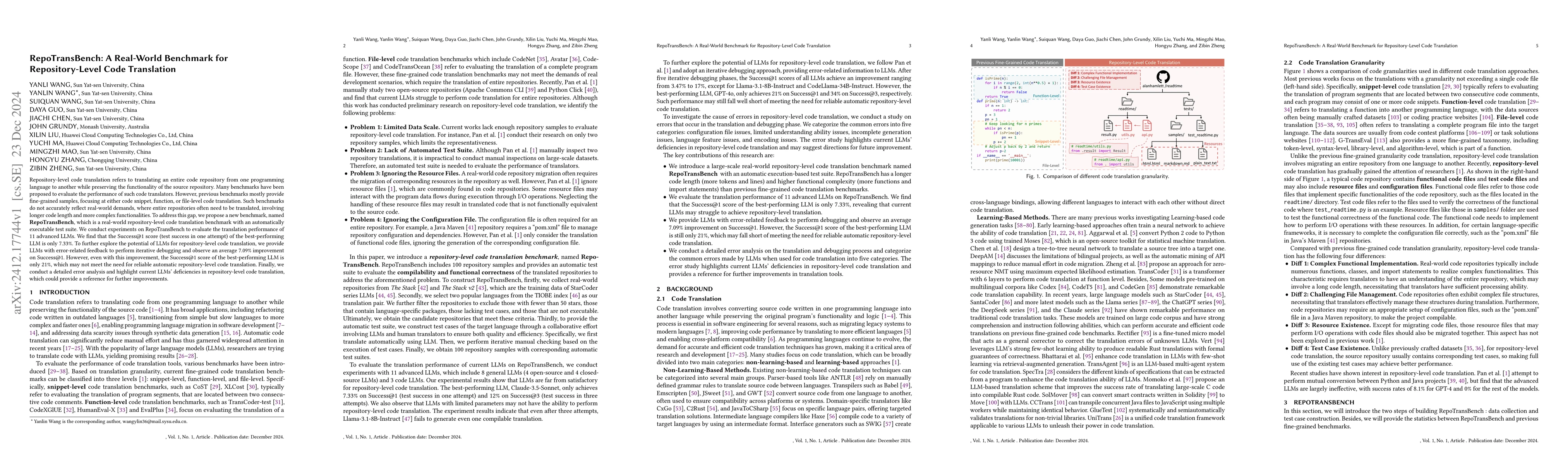 Thumbnail for RepoTransBench: A Real-World Benchmark for Repository-Level Code
  Translation