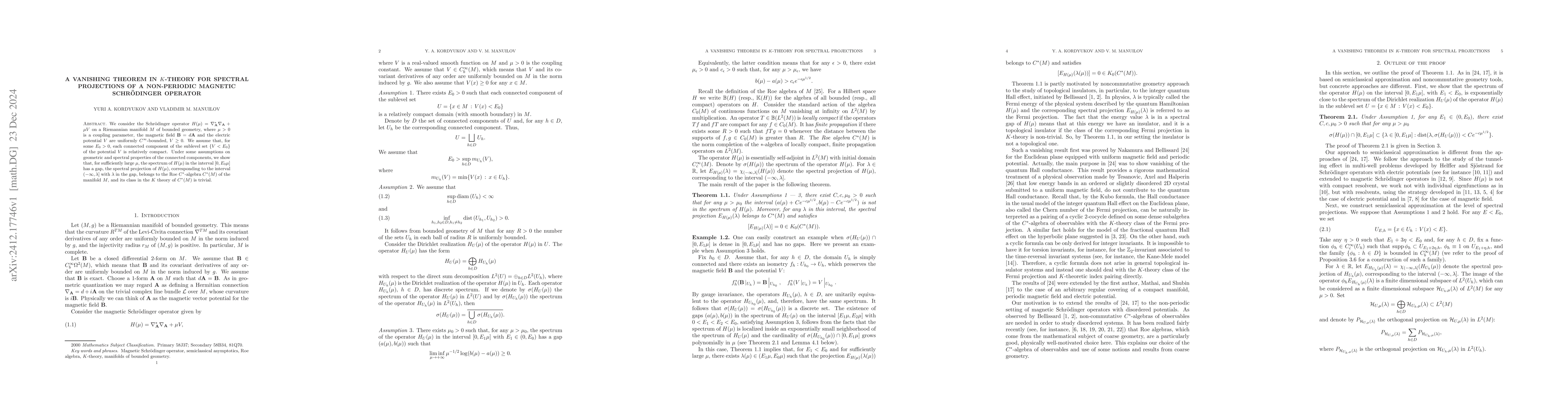 Thumbnail for A vanishing theorem in $K$-theory for spectral projections of a
  non-periodic magnetic Schrödinger operator