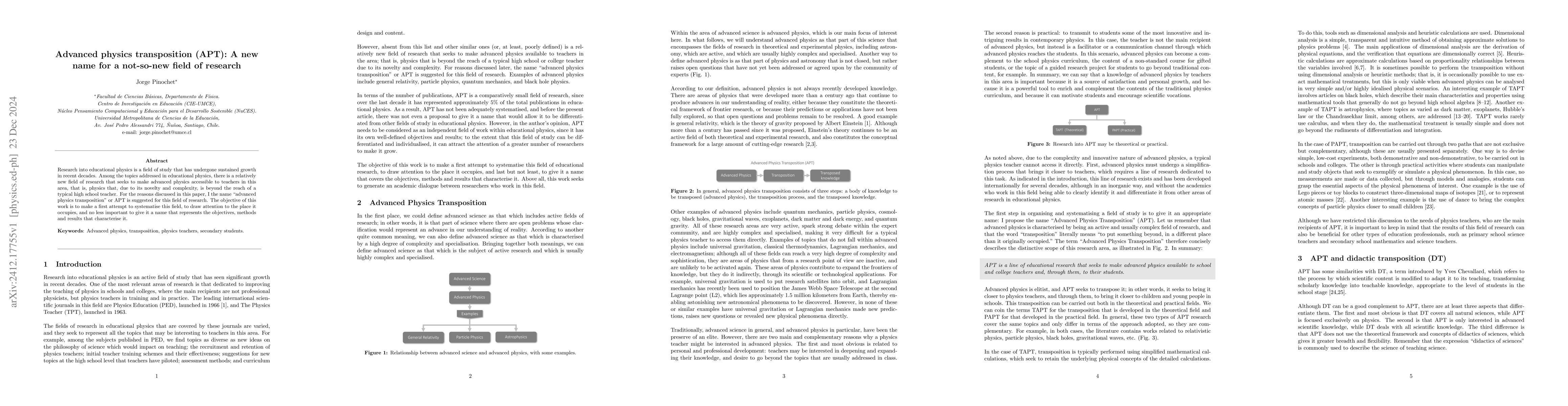 Thumbnail for Advanced physics transposition (APT): A new name for a not-so-new field
  of research