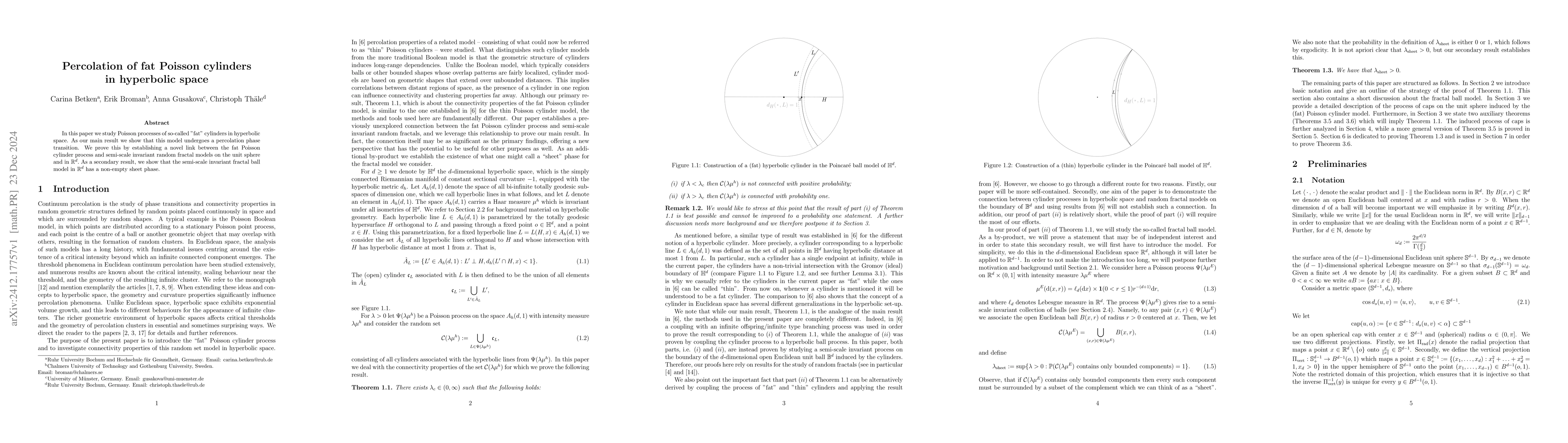 Thumbnail for Percolation of fat Poisson cylinders in hyperbolic space