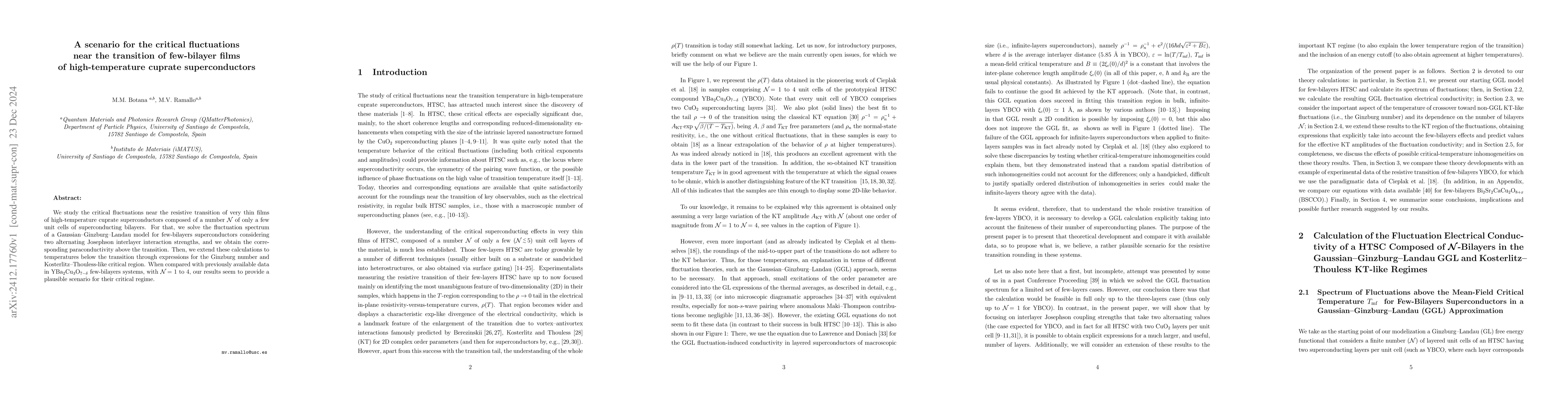 Thumbnail for A scenario for the critical fluctuations near the transition of
  few-bilayer films of high-temperature cuprate superconductors