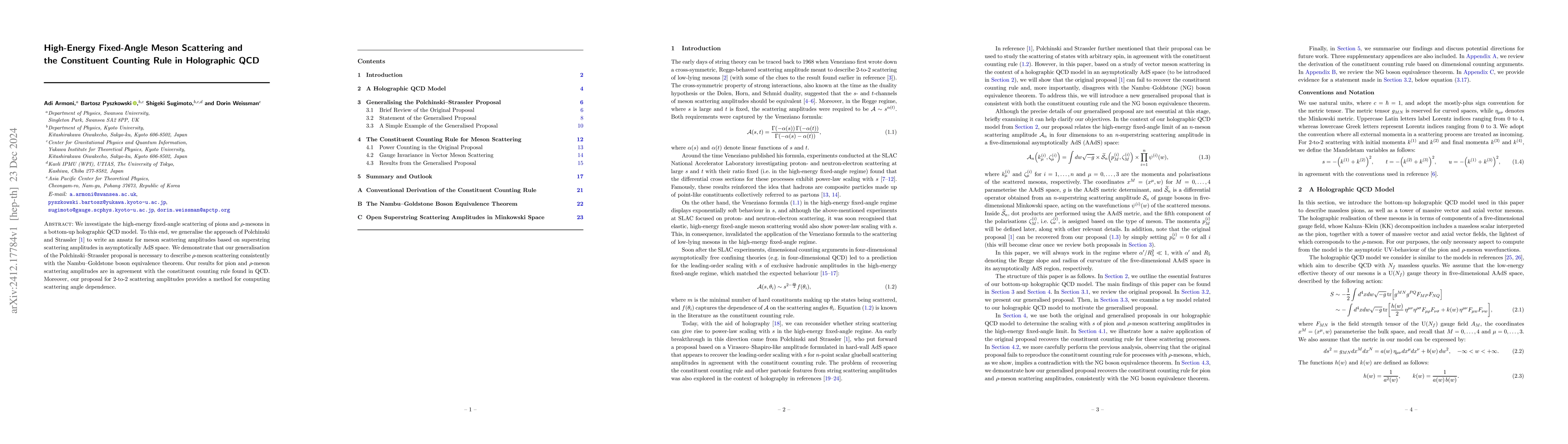 Thumbnail for High-Energy Fixed-Angle Meson Scattering and the Constituent Counting
  Rule in Holographic QCD