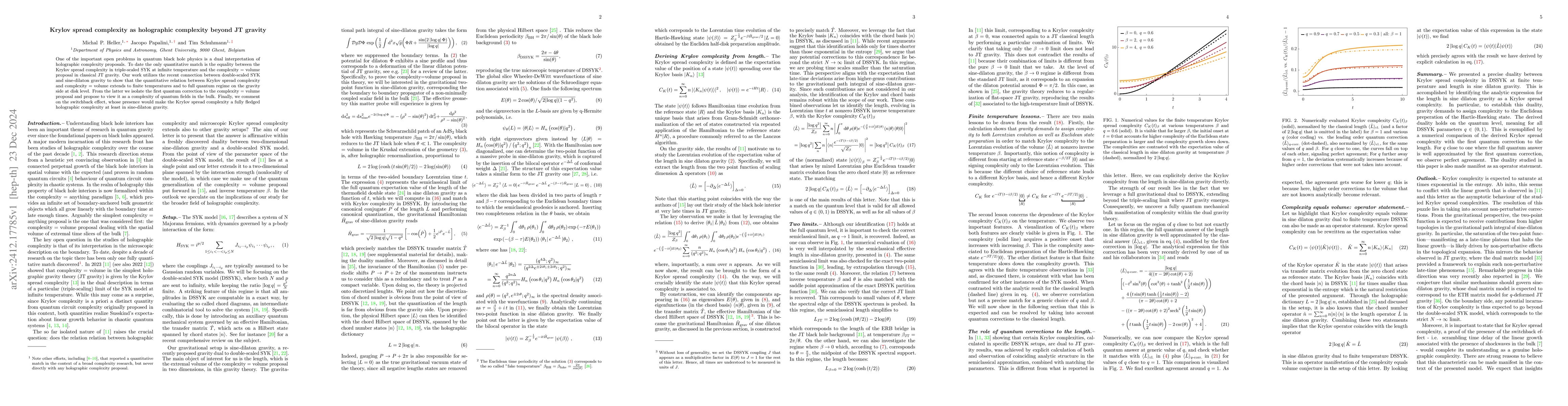 Thumbnail for Krylov spread complexity as holographic complexity beyond JT gravity