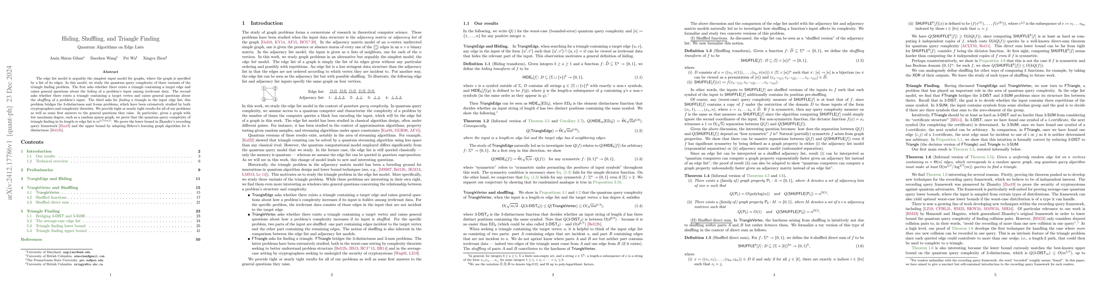 Thumbnail for Hiding, Shuffling, and Triangle Finding: Quantum Algorithms on Edge
  Lists
