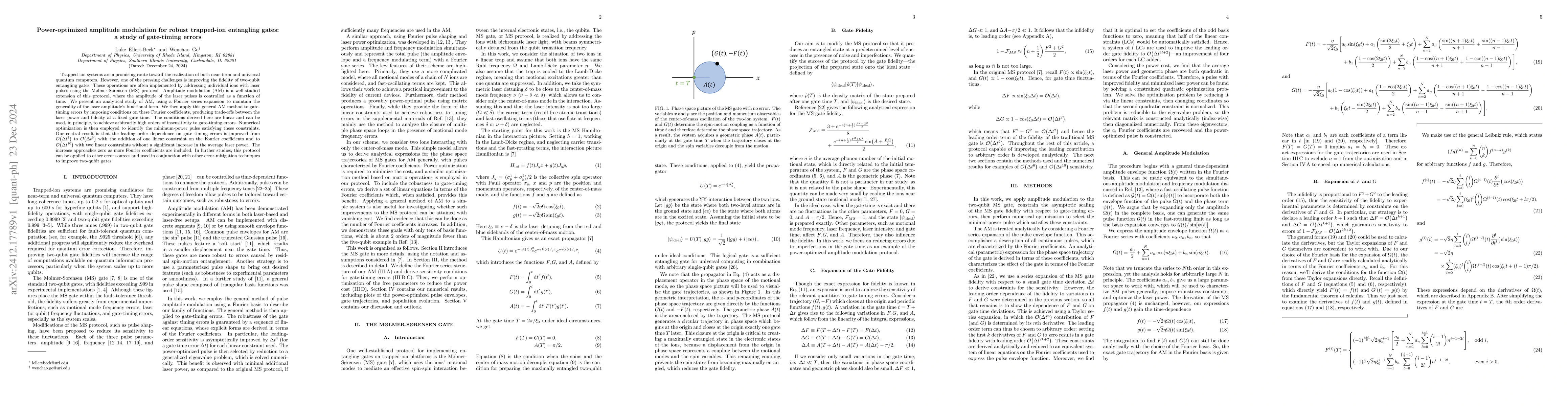 Thumbnail for Power-optimized amplitude modulation for robust trapped-ion entangling
  gates: a study of gate-timing errors