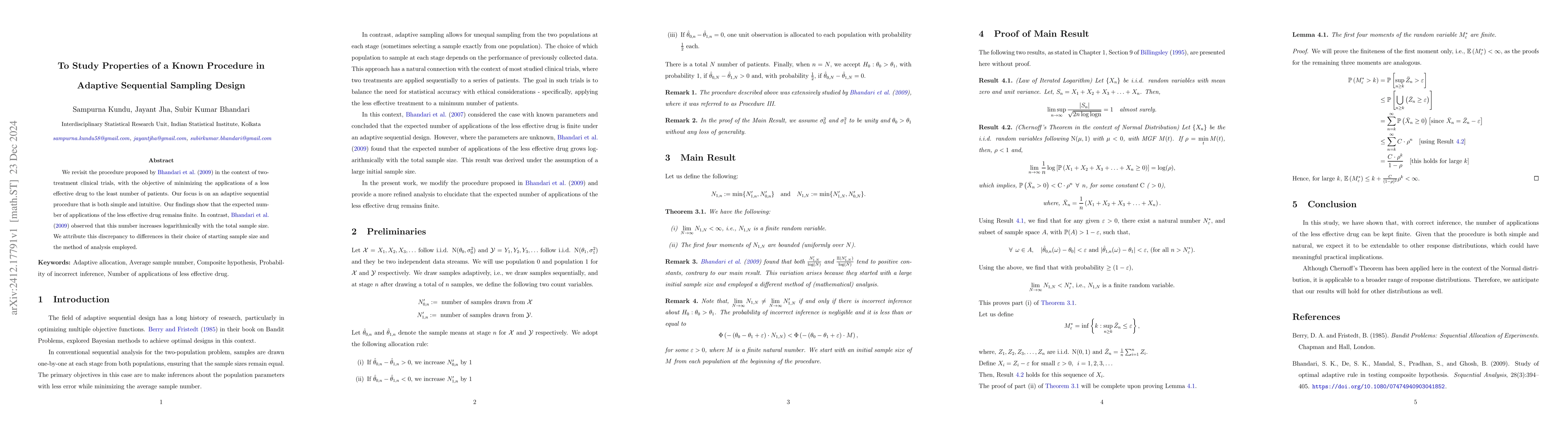 Thumbnail for To Study Properties of a Known Procedure in Adaptive Sequential Sampling
  Design