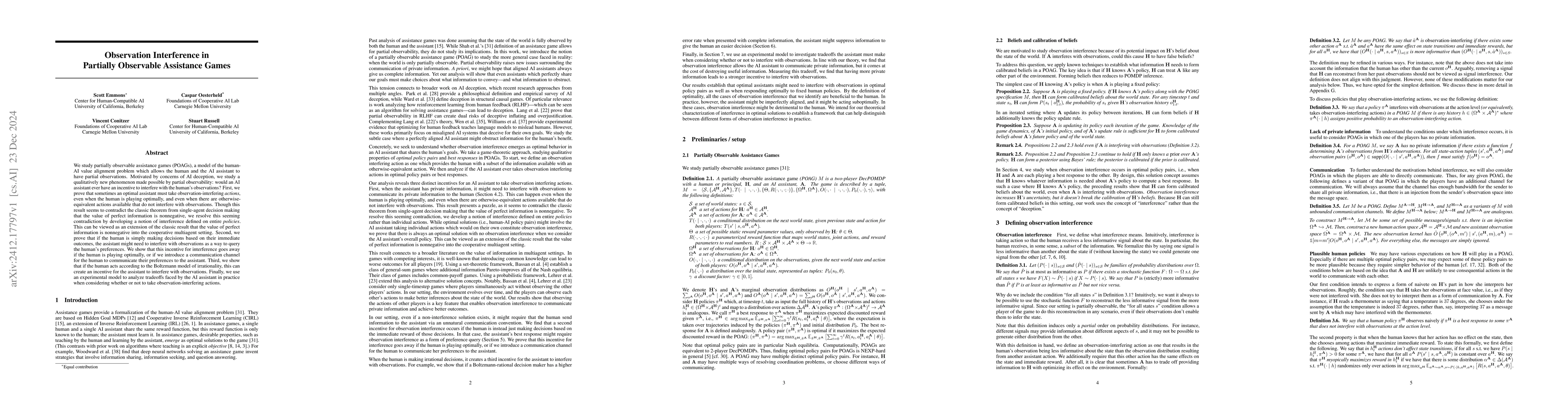 Thumbnail for Observation Interference in Partially Observable Assistance Games