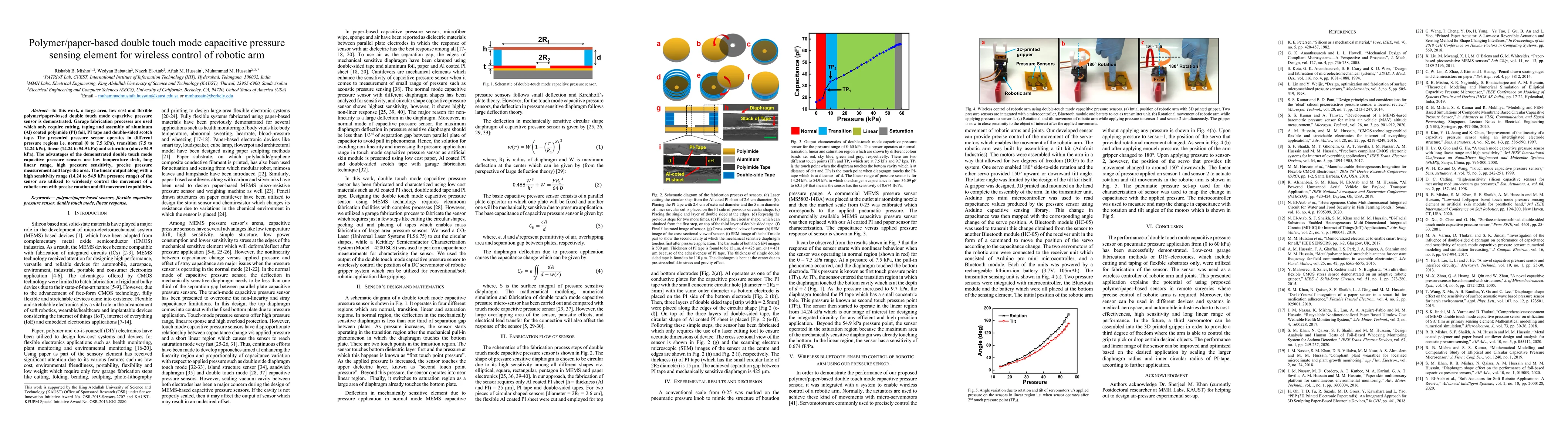Thumbnail for Polymer/paper-based double touch mode capacitive pressure sensing
  element for wireless control of robotic arm