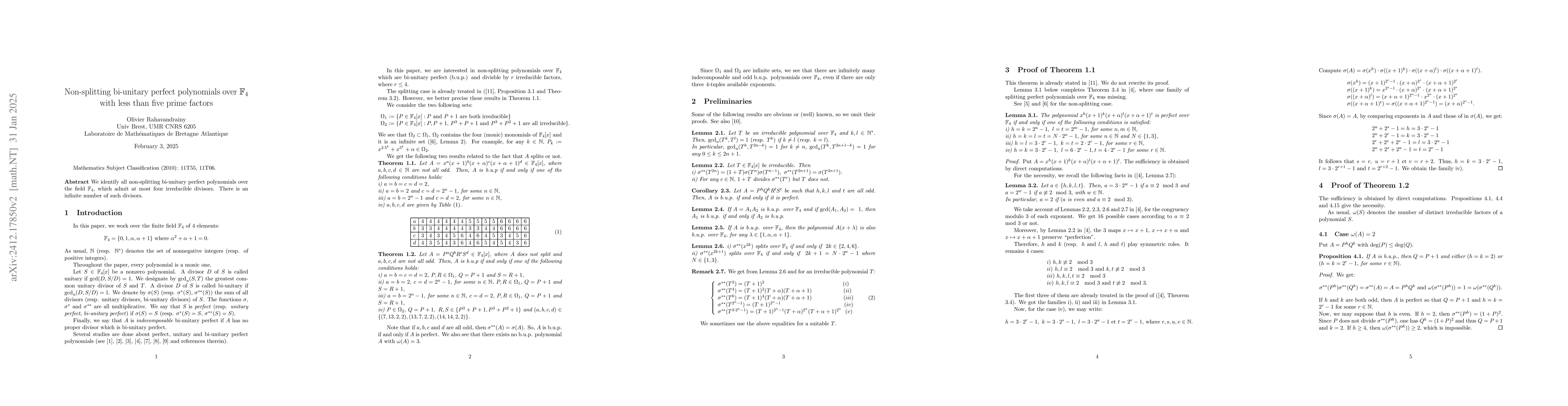 Thumbnail for Non-splitting bi-unitary perfect polynomials over $\mathbb{F}_4$ with
  less than five prime factors
