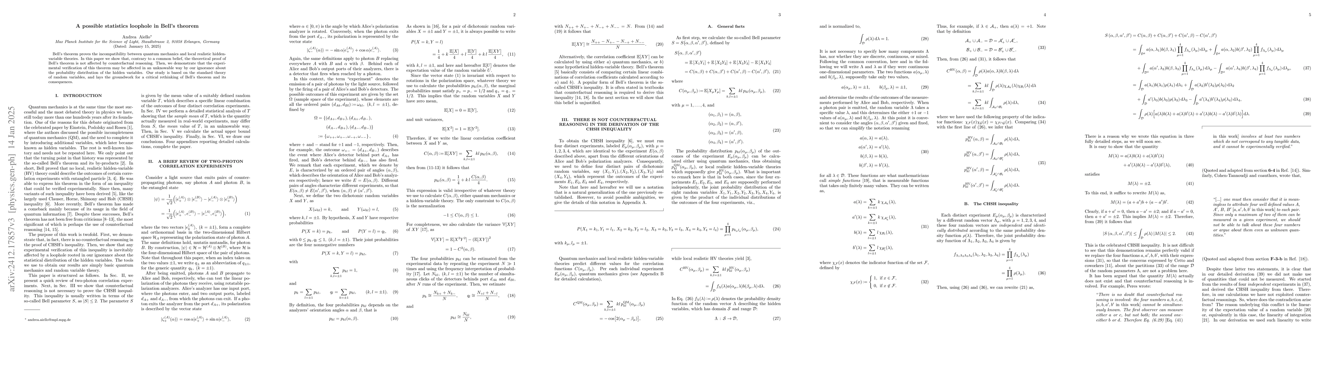 Thumbnail for A possible statistics loophole in Bell's theorem