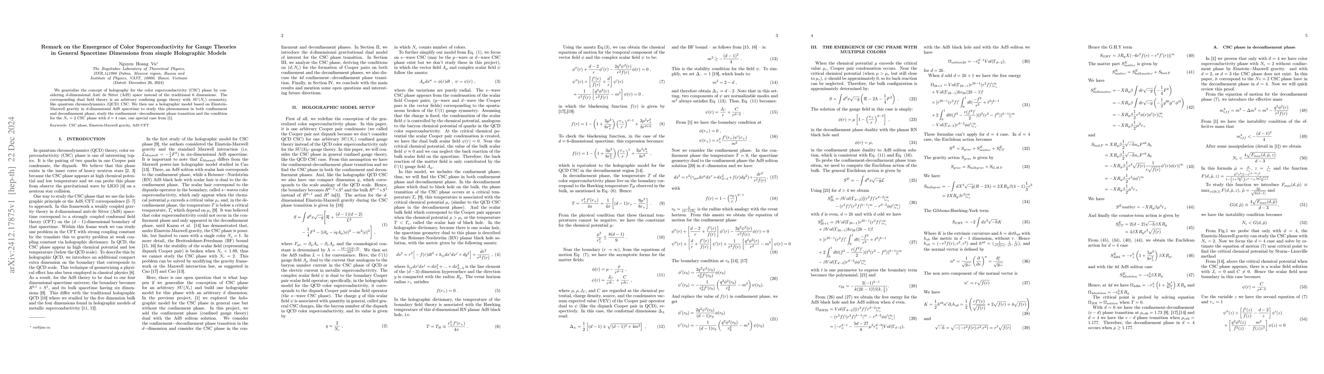 Thumbnail for Remark on the Emergence of Color Superconductivity for Gauge Theories in
  General Spacetime Dimensions from simple Holographic Models