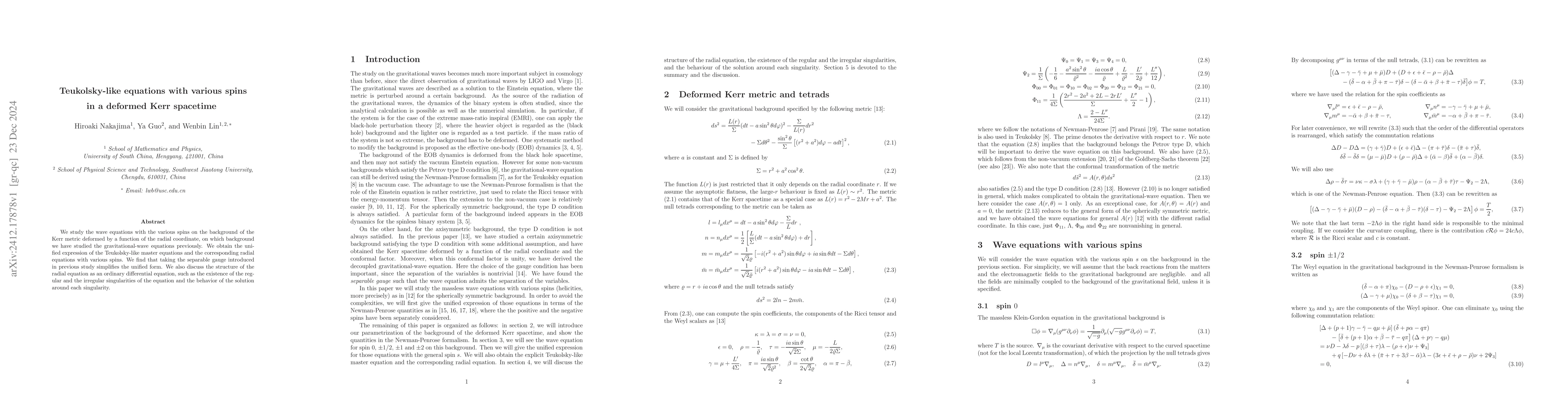 Thumbnail for Teukolsky-like equations with various spins in a deformed Kerr spacetime