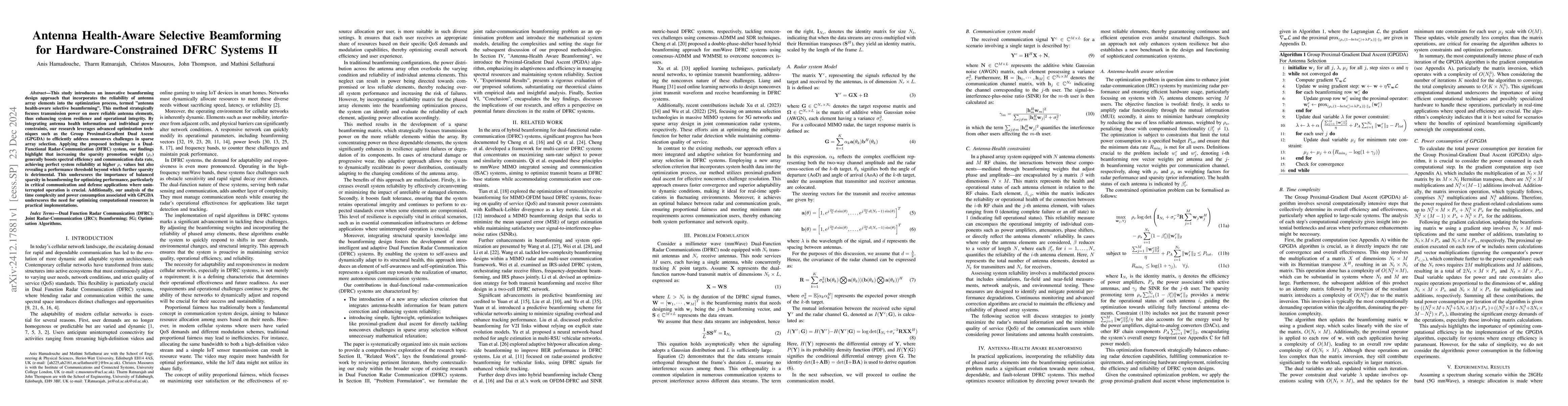 Thumbnail for Antenna Health-Aware Selective Beamforming for Hardware-Constrained DFRC
  Systems II