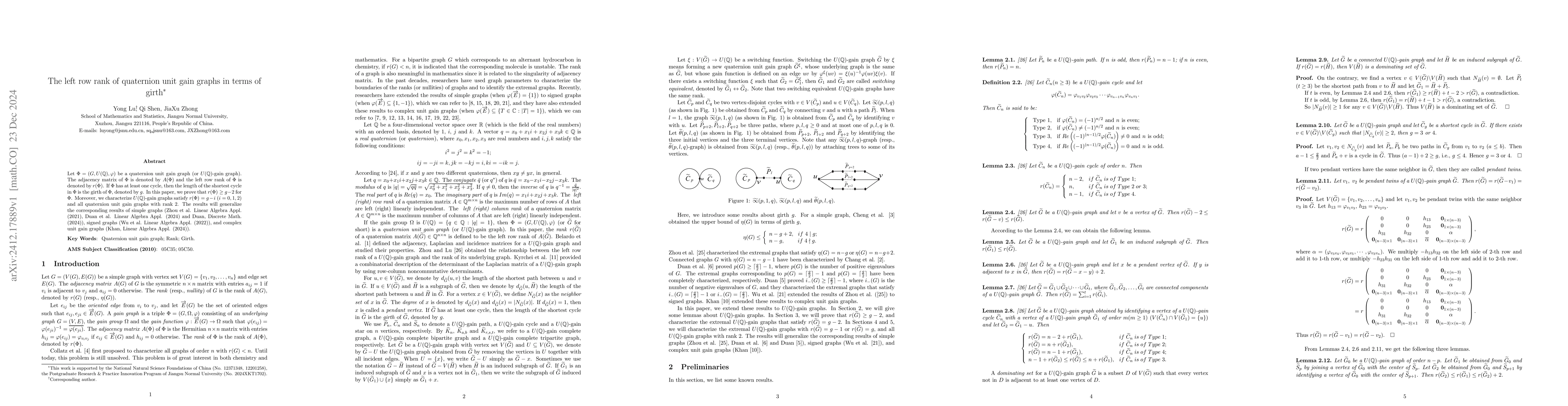 Thumbnail for The left row rank of quaternion unit gain graphs in terms of girth