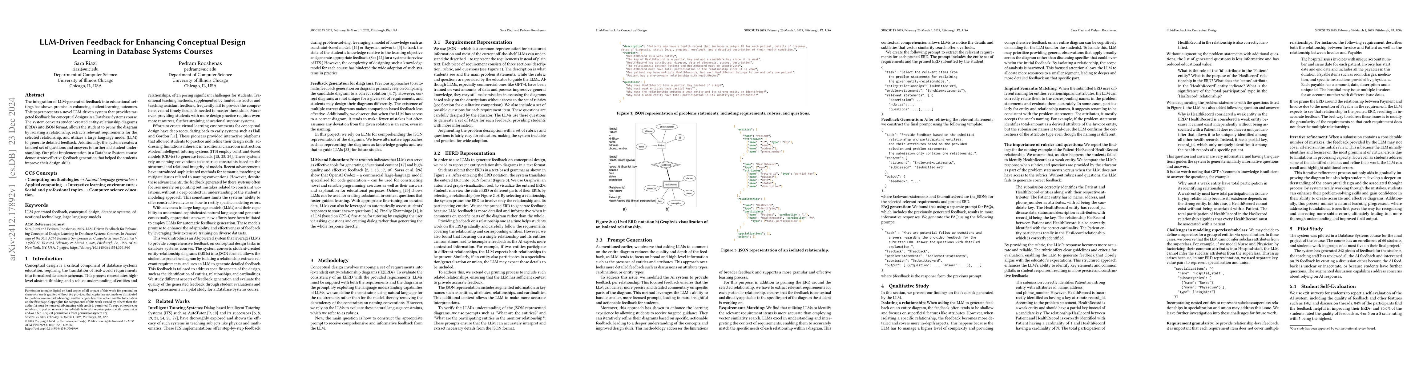Thumbnail for LLM-Driven Feedback for Enhancing Conceptual Design Learning in Database
  Systems Courses