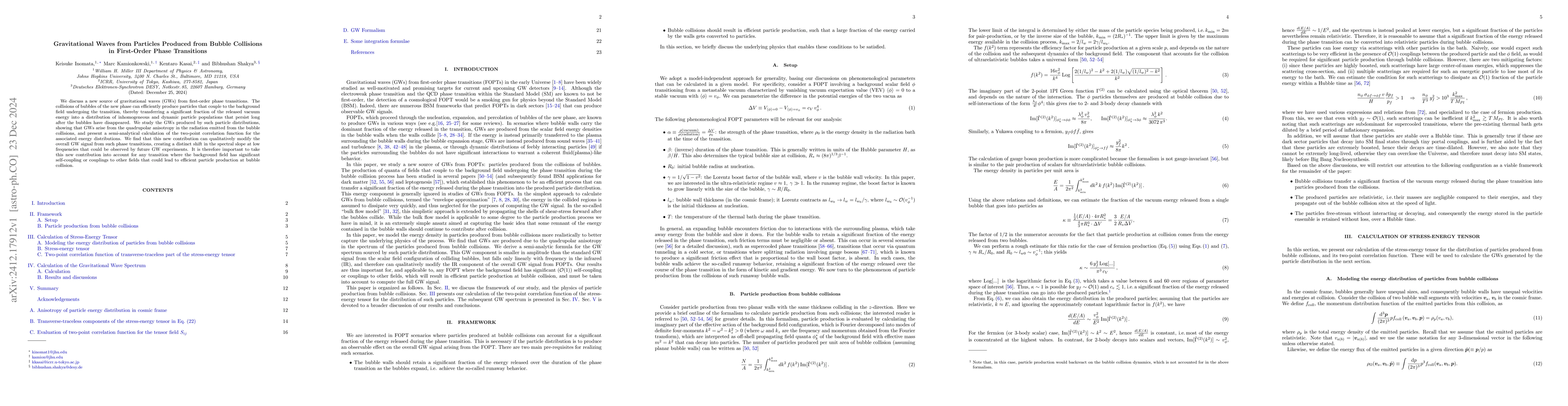 Thumbnail for Gravitational Waves from Particles Produced from Bubble Collisions in
  First-Order Phase Transitions