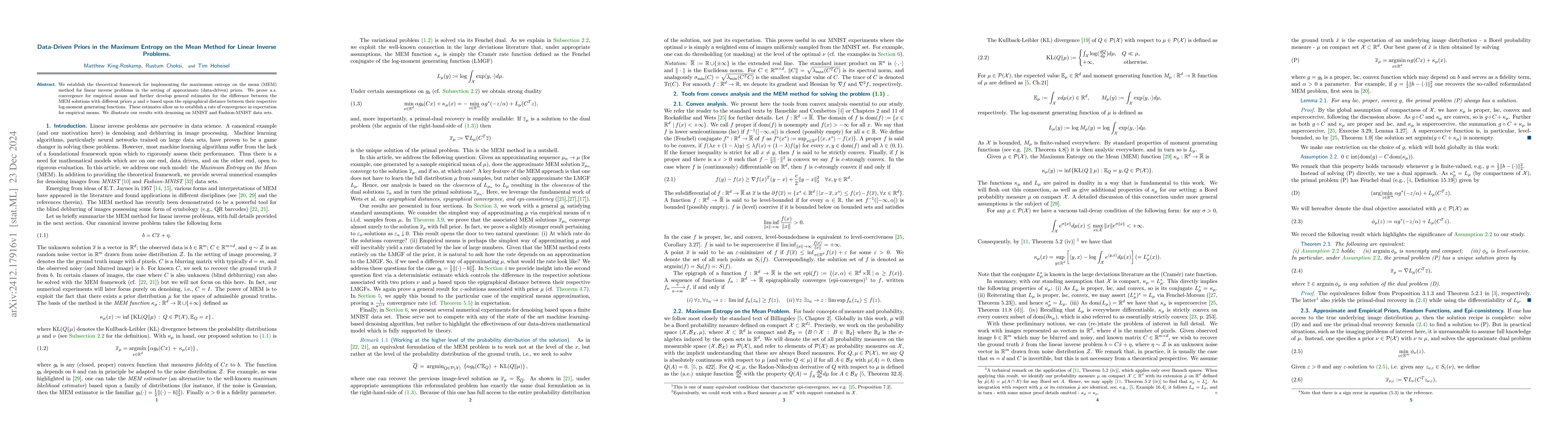 Thumbnail for Data-Driven Priors in the Maximum Entropy on the Mean Method for Linear
  Inverse Problems