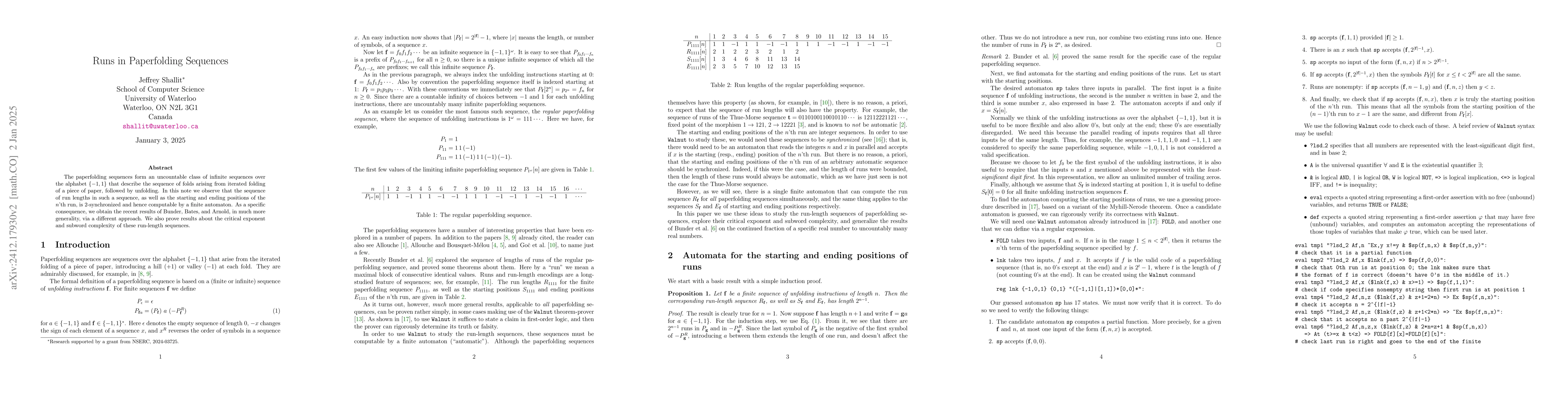 Thumbnail for Runs in Paperfolding Sequences