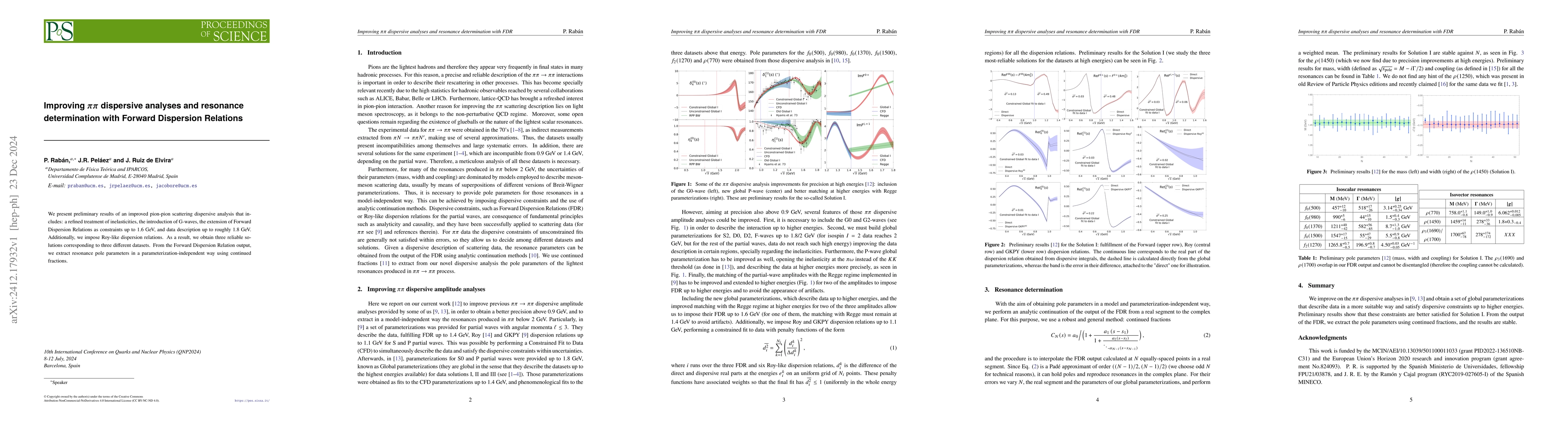 Thumbnail for Improving $ππ$ dispersive analyses and resonance determination with
  Forward Dispersion Relations