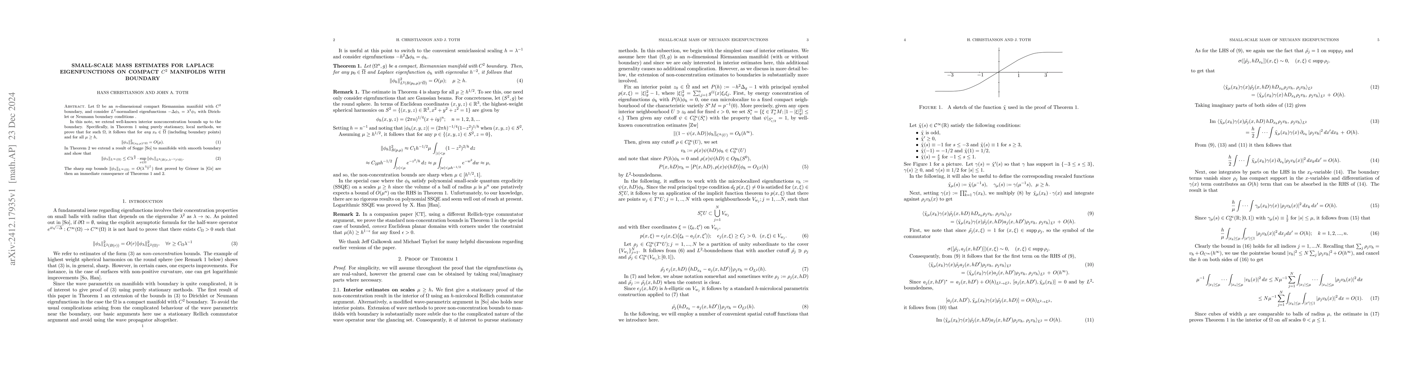 Thumbnail for Small-scale mass estimates for Laplace eigenfunctions on compact $C^{2}$
  manifolds with boundary