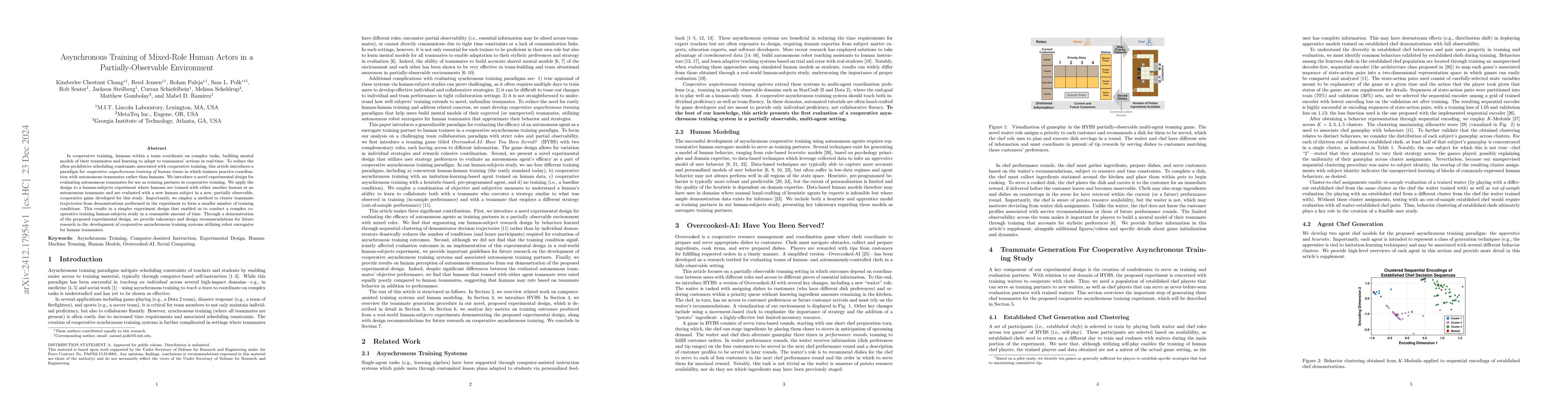 Thumbnail for Asynchronous Training of Mixed-Role Human Actors in a
  Partially-Observable Environment