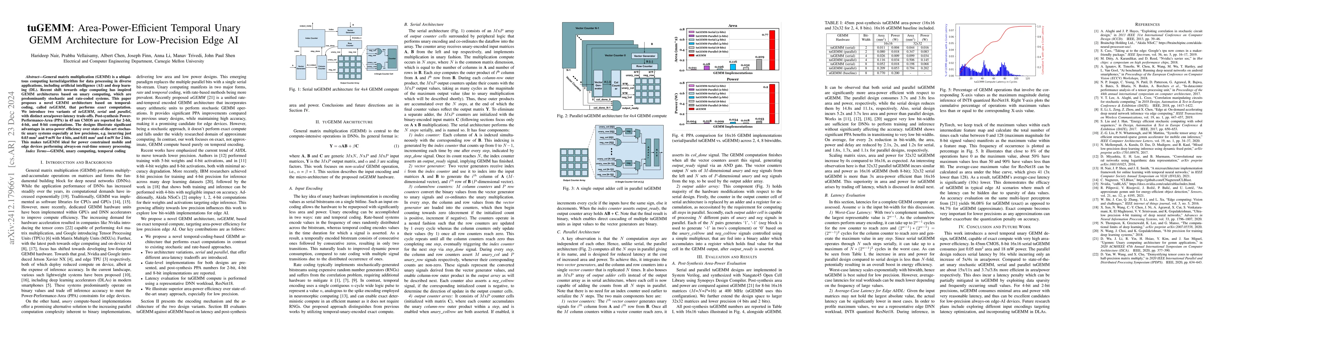 Thumbnail for tuGEMM: Area-Power-Efficient Temporal Unary GEMM Architecture for
  Low-Precision Edge AI