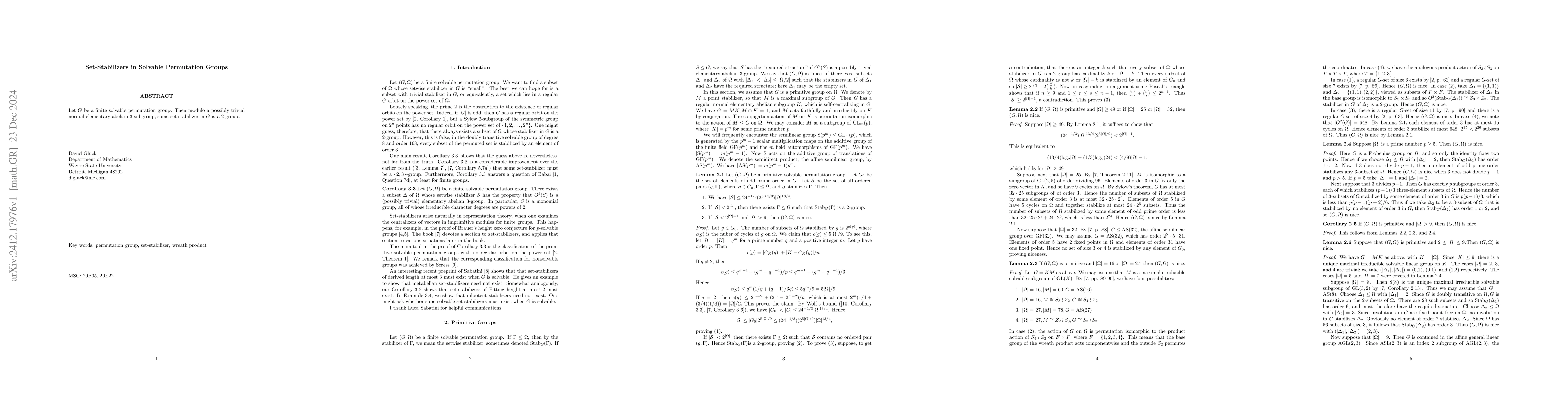 Thumbnail for Set-stabilizers in solvable permutation groups