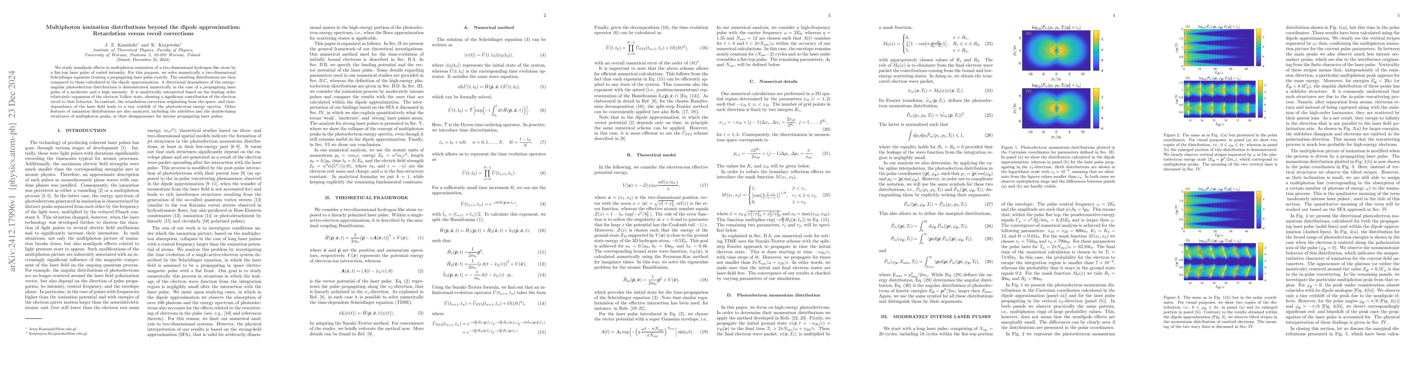 Thumbnail for Multiphoton ionization distributions beyond the dipole approximation:
  Retardation versus recoil corrections