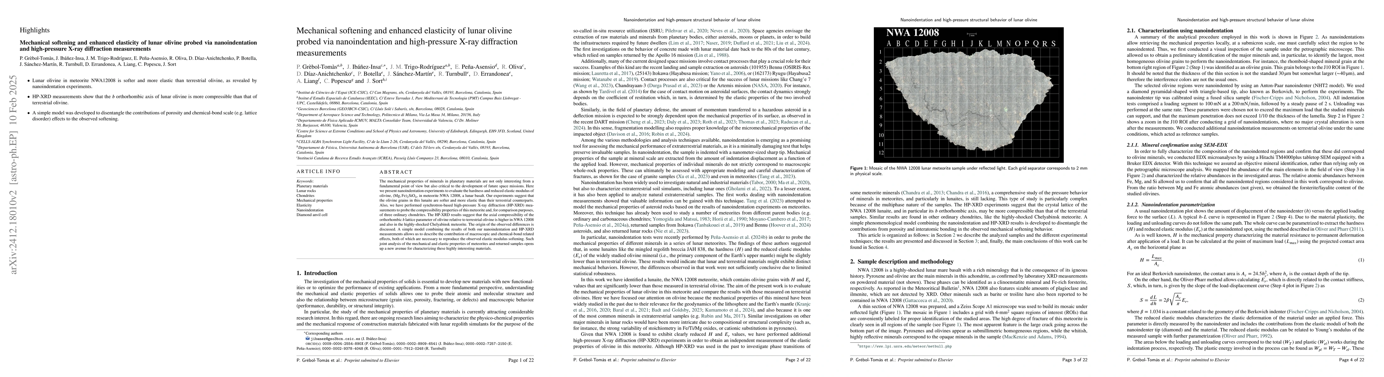 Thumbnail for Mechanical softening and enhanced elasticity of lunar olivine probed via
  nanoindentation and high-pressure X-ray diffraction measurements