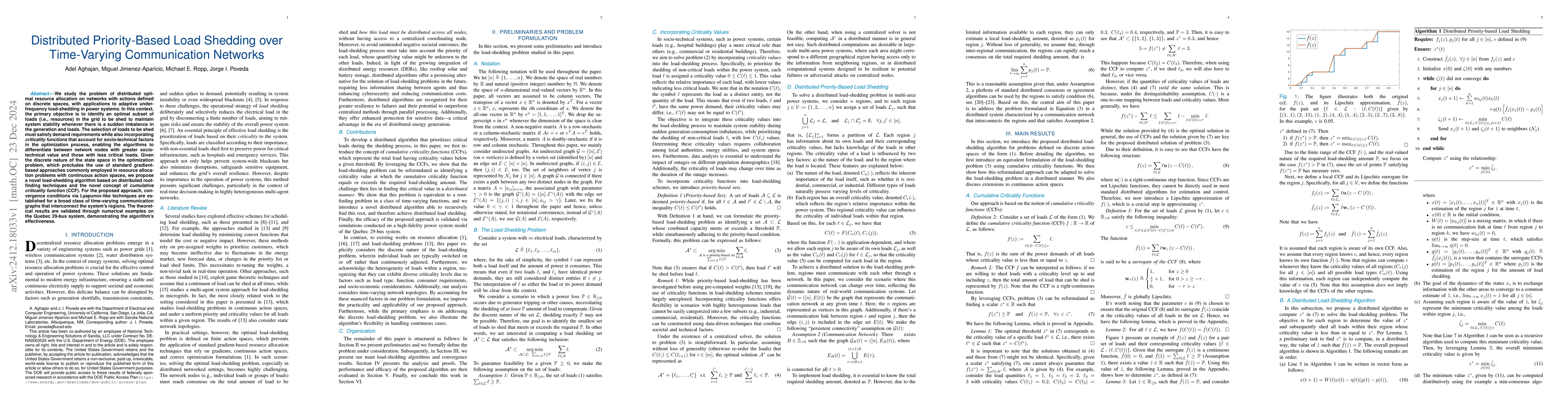 Thumbnail for Distributed Priority-Based Load Shedding over Time-Varying Communication
  Networks