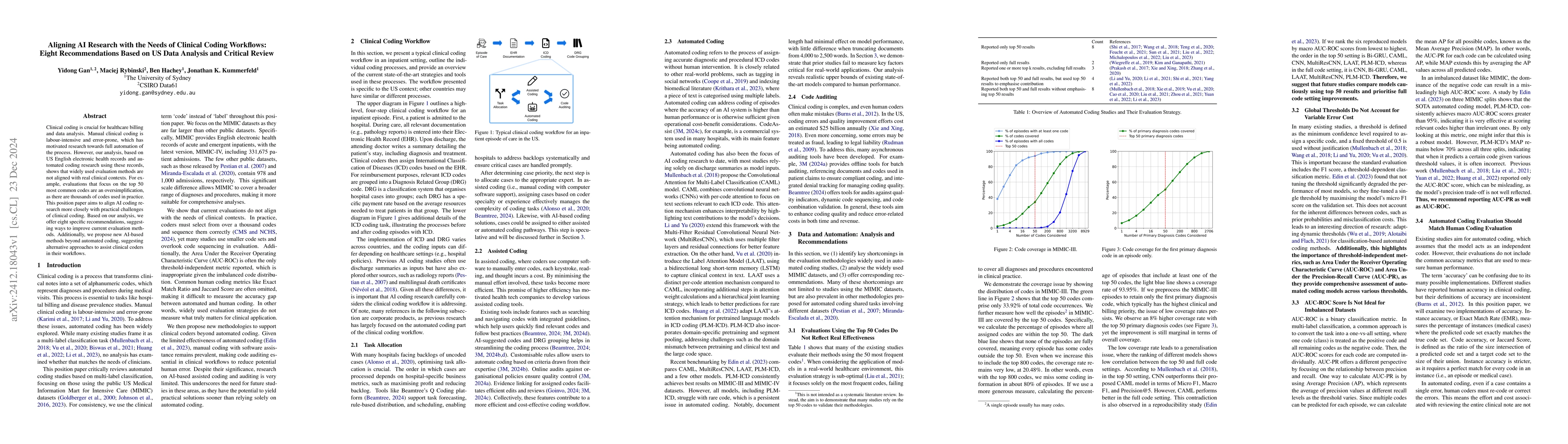 Thumbnail for Aligning AI Research with the Needs of Clinical Coding Workflows: Eight
  Recommendations Based on US Data Analysis and Critical Review