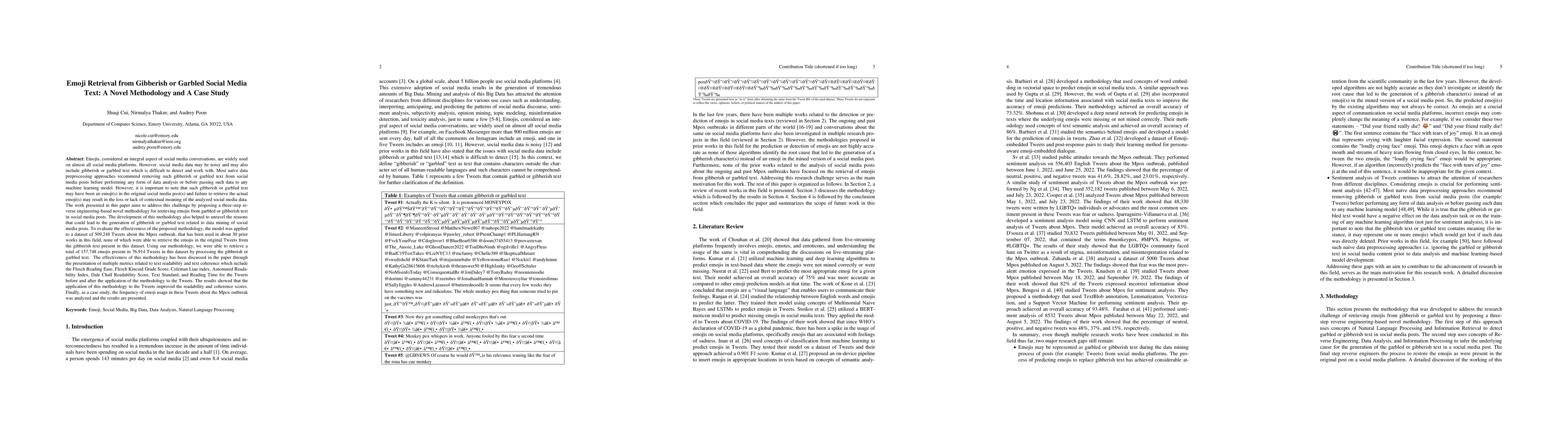 Thumbnail for Emoji Retrieval from Gibberish or Garbled Social Media Text: A Novel
  Methodology and A Case Study