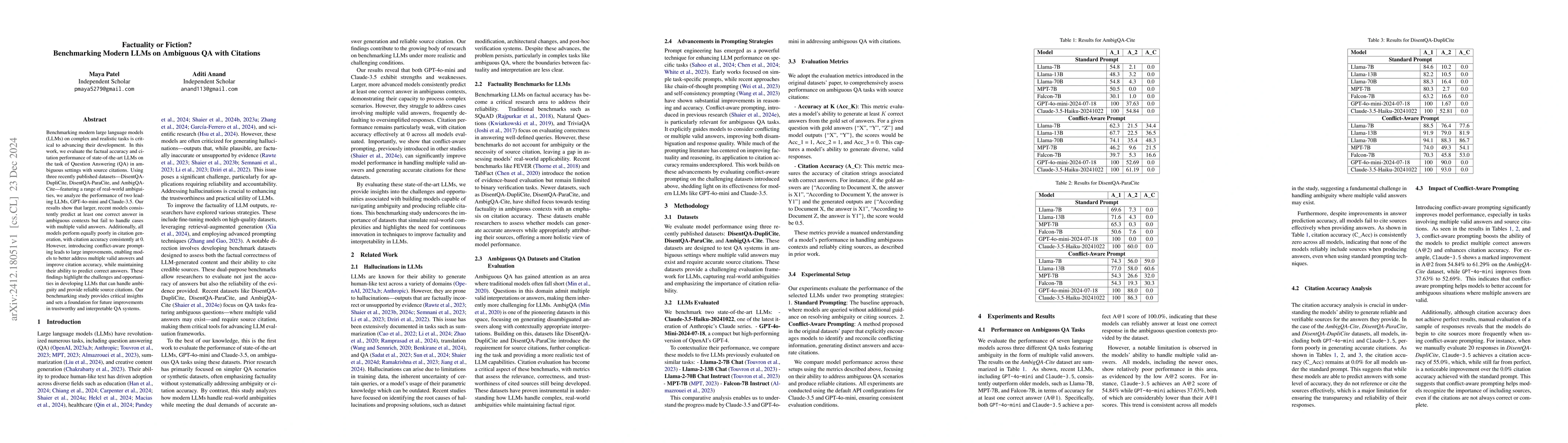 Thumbnail for Factuality or Fiction? Benchmarking Modern LLMs on Ambiguous QA with
  Citations