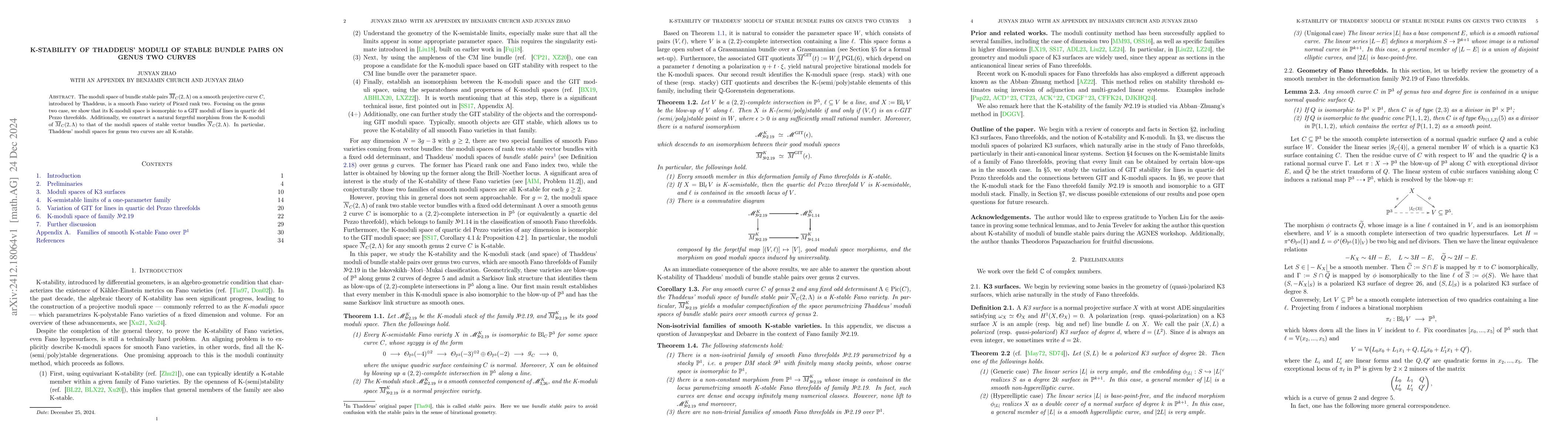 Thumbnail for K-stability of Thaddeus' moduli of stable bundle pairs on genus two
  curves