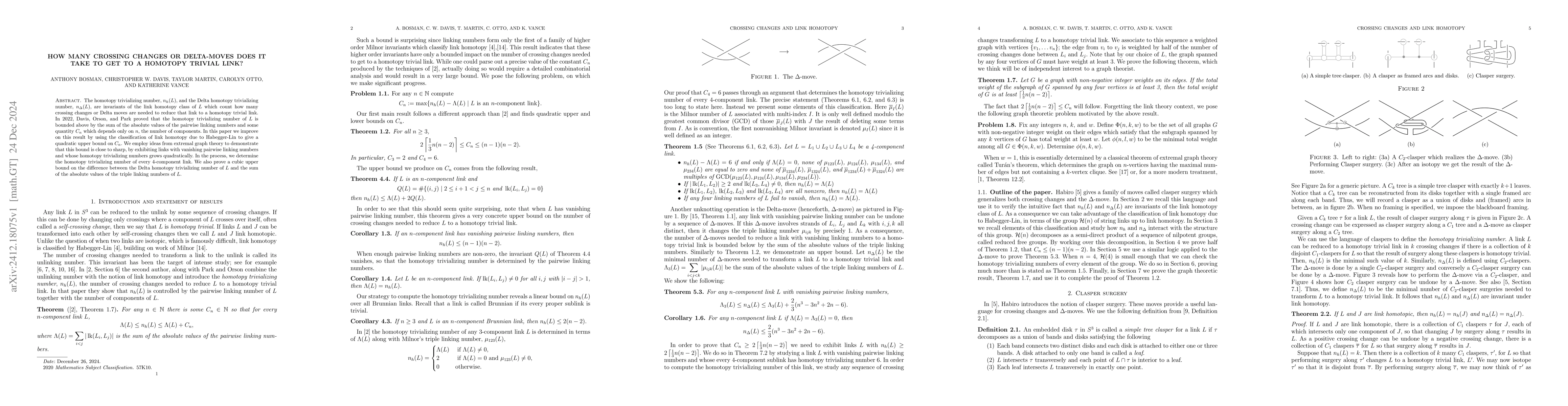 Thumbnail for How many crossing changes or Delta-moves does it take to get to a
  homotopy trivial link?