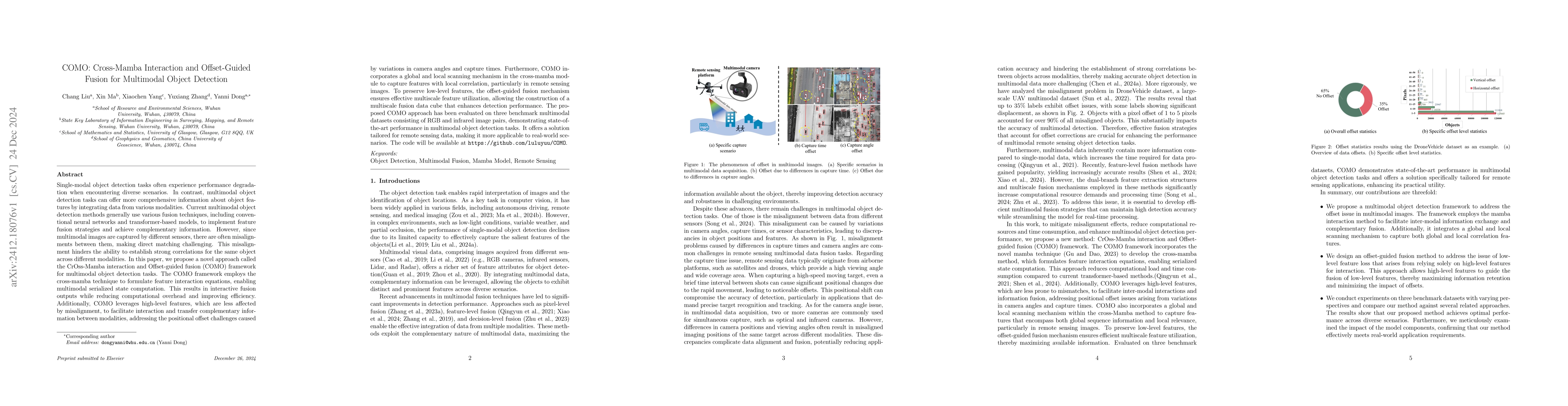 Thumbnail for COMO: Cross-Mamba Interaction and Offset-Guided Fusion for Multimodal
  Object Detection